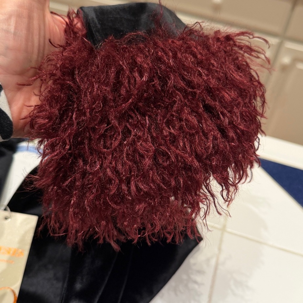 MODESEES velvet faux ostrich feather dress. - Picture 7 of 8